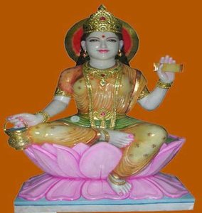 Colorful Marble Laxmi Maa Statue For Worship - Product Image 5