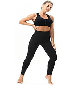 กางเกงโยคะเอวสูงสีดำสำหรับผู้หญิง,กางเกงเลกกิ้งออกกำลังกายแตกขาสีล้วนกางเกงฟิตเนส - Product Image 4