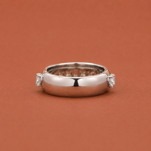 Moissanite Diamond <b>Wedding</b> <b>Band</b> Wide Round Cut <b>Sterling</b> <b>Silver</b> Ring - Product Image 4
