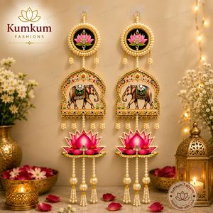Decoración de Pared de Loto y Elefante, Hecha a Mano en India, para Diwali, Bodas, Ganesha, Fiestas, Regalos de Inauguración de Casa, Decoración de Pared para el Hogar - Product Image 1