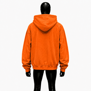 Custom <b>Orange</b> Oversized <b>Hoodie</b> Men Streetwear Pullover With Curved Seam Design Drop Shoulder Fashion Casual Hooded Sweatshirt - Product Image 2