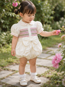 Combinaison florale d'automne pour filles avec smocks, 100% coton, robe mini décontractée écologique, fabriquée à la main - Product Image 3