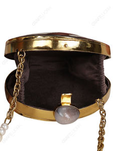 Pochette ronde en coquille d'huître noire naturelle, véritable coquille de mer, sac de soirée avec cadre doré, sac à main de luxe pour export OEM - Product Image 6