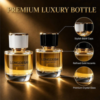 Flacon de parfum de luxe en verre épais de 50 ml, base ronde, conteneur vide pour fragrance avec couvercle en plastique blanc et or, vente en gros