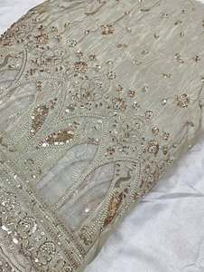 Hot Sale Cosmos Shimmer Heavy Original Beads Laser Cut Embroidery Silk Fabric for Bridal Wear Available for Factory Price - Product Image 2