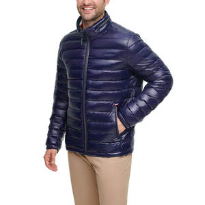 Men's Navy Blue Puffer <b>Jacket</b> Turn-down Collar Zipper Closure Quilted Windproof Down Filled Winter Coat Casual Style - Product Image 2