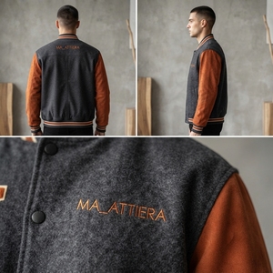 Veste pour homme Ma-attiera en laine et polyester, broderie de lettres, style preppy, coupe classique, col rabattu, automne - Product Image 6