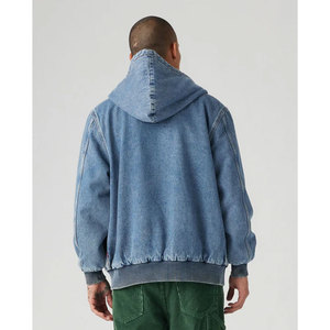 Veste en jean vintage streetwear ample sur mesure, fabriquée en usine OEM, de haute qualité, à manches longues, avec fermeture éclair, respirante et à capuche. - Product Image 2