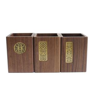 Porte-stylos créatif multifonctionnel en bois, pot à pinceaux, cadeau personnalisé avec LOGO, boîte à stylos carrée en bois jaune, bambou - Product Image 5
