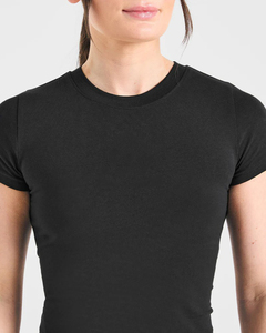 Camiseta de Jersey Negra de Manga Corta para Mujer, Cuello Redondo, Corte Ajustado, Informal, Transpirable, para Todas las Temporadas, Venta al Por Mayor, Última Tendencia - Product Image 4