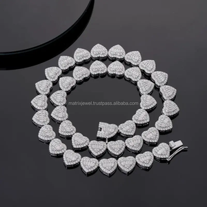 <b>Iced</b> <b>Out</b> 925 Silver Moissanite Necklace Hip Hop Jewelry Baguette Cut Diamond Heart Shape Tennis Necklace <b>Chain</b> - Product Image 1