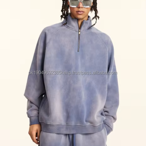 Streetwear surdimensionné en molleton de coton lourd personnalisé pour hommes sweat à demi-fermeture éclair pour hommes sweats à capuche à col montant et délavé à l'acide de 14 fermetures éclair - Product Image 1