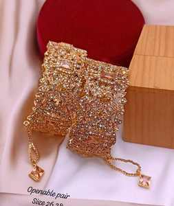 Luxury Custom Plated High Polished Openable Bridal <b>Bangles</b> <b>Set</b> Imitation Pearl Crystal Rhinestone Embellishment Islamic Trendy - Product Image 3