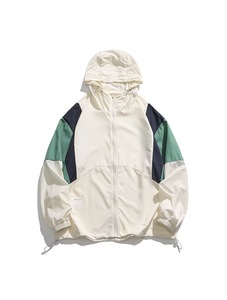 Men's Hooded Color Blocking <b>Racer</b> <b>Jacket</b> Windproof Zipper Closure Casual Autumn Wear Canvas Front Polyester Loose Fit - Product Image 1