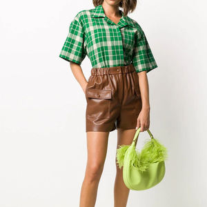 <b>Elastic</b> Waist Fashion Shorts for Comfortable Casual and Travel Wear Women Leather Shorts Classic Fit Genuine Leather Shorts - Product Image 4