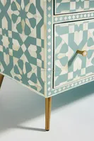 Commode à 9 tiroirs en incrustation d'os de style marocain, buffet en incrustation d'os vert, meubles en incrustation d'os, commode en incrustation d'os