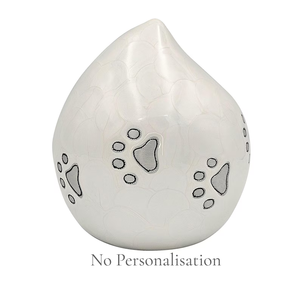 Urna Funeraria de Metal Esmaltada en Blanco para Mascotas, Urna Conmemorativa con Huella de Pata y Nombre Personalizado para Entierro - Product Image 4