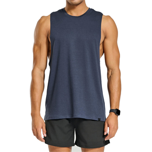Camiseta sin mangas azul marino para hombre, cuello redondo, color sólido, de secado rápido, tejida, deportiva, para entrenamiento. - Product Image 2