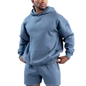 Conjuntos a juego de sudadera con capucha extragrande de algodón francés liso y pantalones cortos deportivos, de fabricante de moda innovador, personalizados y de talla grande. - Product Image 2