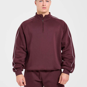 Sudadera con capucha para hombre, superventas, OEM, con logotipo personalizado, color Dusty Plum, con media cremallera y ribetes, mezcla de algodón transpirable, estilo chándal y streetwear. - Product Image 1