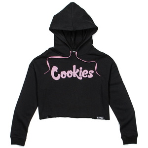 Sweat-shirt à capuche court noir pour femme, manches longues, avec logo imprimé sur le devant, style streetwear automne - Product Image 1