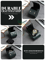 WRIZA Étui à montre unique en cuir véritable fait main, forme tonneau |   Étui de montre de voyage en daim avec doublure en polyester et fermeture à pression sécurisée