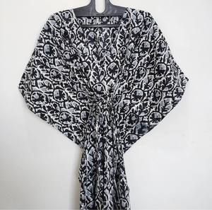 Robe Kaftan Légère en Coton Imprimé Floral Vintage pour Femme, Col en V, Dentelle, Longueur Genou, Style Indien, Idéale pour la Plage - Product Image 1