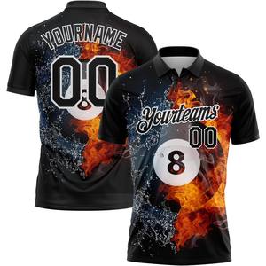 Maillot de sport décontracté personnalisé pour homme, à manches courtes, imprimé numériquement, séchage rapide, motif 8 Ball Fire Water Polo, maillot d'équipe - Product Image 1