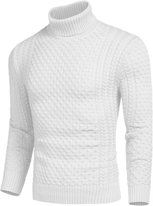 Suéter de cuello alto ajustado para hombre, jersey de punto, cálido y elegante para otoño, ropa casual suave y cómoda, top informal. - Product Image 1