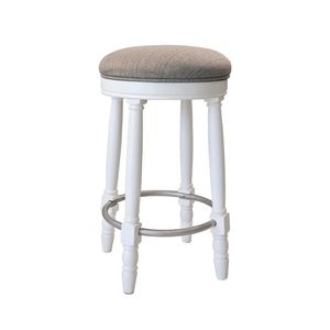 Set di 2 Sgabelli da Bar in Legno Bianco con Seduta Girevole a 360 Gradi e Cuscino Grigio per Banconi - Product Image 4