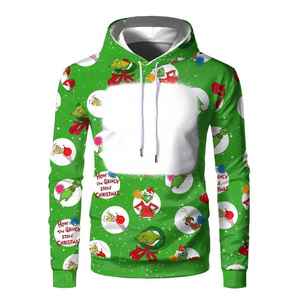 Sudadera con Capucha Sublimada Verde Grinch, Sudadera con Capucha Estampada Informal para Hombre, Sudadera con Capucha de Corte Regular para Invierno - Product Image 1