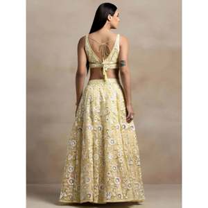Women's Yellow <b>Sequin</b> Net Party Wear Lehenga Choli Set with Dupatta - Product Image 4