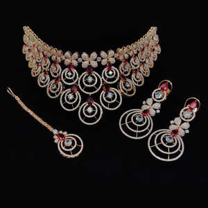 American Diamond Gargantilla Collar Set Premium Fine Rose Gold Plated Jewelry 12091293RD - Product Image 1
