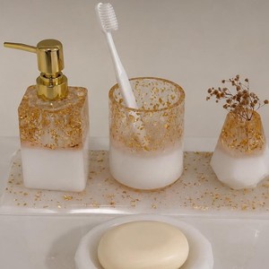 Factory Price Luxury Resin Four-piece Classic Easy Clean <b>Bathroom</b> <b>Accessories</b> <b>Set</b> Gold Foil Soap Dispenser Toothbrush Holder - Product Image 1