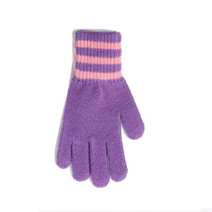 Purple Striped Full <b>Finger</b> <b>Gloves</b> With Pink Trim Warmth Winter Daily Use Acrylic Cotton Material Wrist Length - Product Image 5