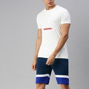 Shorts Bermuda pour homme à blocs de couleur avec cordon de serrage à la taille et bande latérale, style décontracté, bordure bleue et blanche - Product Image 3
