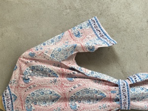 Block Print Cotton <b>Kimono</b> Robe <b>Long</b> Sleeve Floral Beach Cover Handcrafted V-neck Full-Length Belted Spring Resort Wear Front - Product Image 5