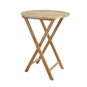 Table de patio pliante ronde en teck naturel, avec une structure robuste en X et une finition lisse - Product Image 1