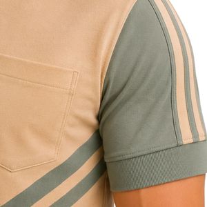Ensemble polo et short pour homme beige et vert sauge, rayures contrastées, tenue décontractée d'été en deux pièces, logo personnalisé, vêtements de sport - Product Image 6