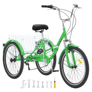 Triciclo Pieghevole per Adulti in Acciaio al Carbonio da 24 Pollici a 7 Velocità con Sedile Regolabile e Cestino Stile Cruiser, Cilindrata 110cc - Product Image 1