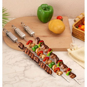 Hanging Tikka Barbecue Flat Metal <strong>Meat</strong> Solid Steel Kabab Maker <strong>Cocktail</strong> Wire Flexible Grill 35cm BBQ <strong>Skewer</strong> - Product Image 6