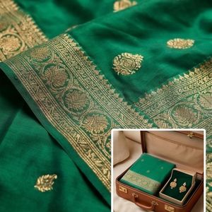 Sari en soie vert émeraude - Product Image 5