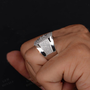 Anillo de Compromiso y Boda para Hombre, Estilo Hip Hop, con Incrustaciones de Diamantes Baguette, Plata de Ley 925, Bañado en Rodio, Regalos de Aniversario - Product Image 4