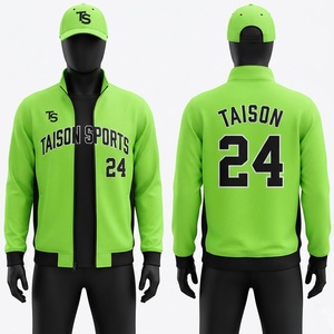 Veste d'entraînement de baseball pour hommes, polaire polyester premium 280 GSM, panneaux vert fluo et noir, logo personnalisé, fermeture éclair, vêtements de sport performants - Product Image 1