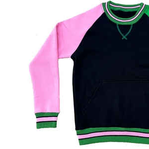 Sudadera de Mujer Sorority Alpha con Bloques de Color, Cuello Redondo, Manga Larga, Tejido de Algodón, Negro, Rosa, Verde, con Bolsillo, para Otoño - Product Image 4