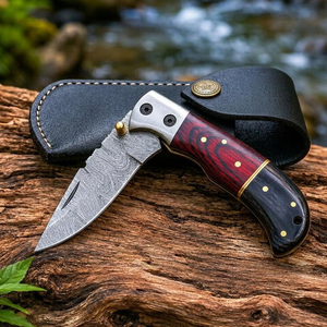 Cuchillo de Bolsillo Plegable de Acero Damasco y Cobre al Mejor Precio al por Mayor, con Bloqueo Interno, Mango de Madera, Personalizable OEM, 100% de Alta Calidad - Product Image 3