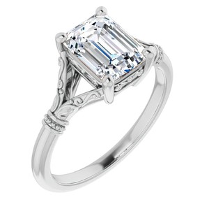 <b>Emerald</b> Cut Solitaire Moissanite <b>Ring</b> 925 Sterling <b>Silver</b> White Gold Plated Luxury Engagement Wedding Party <b>Ring</b> - Product Image 3