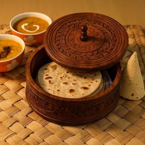 Caja de Almacenamiento de Chapati y Roti de Madera Hecha a Mano, Ecológica, Apta para Lavavajillas, Apilable, con Tapa Abatible, para Comida Tradicional - Product Image 1