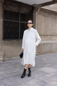 เดรสเชิ้ตมิดิแขนยาวสไตล์ลำลองสำหรับฤดูร้อน ผ้าป๊อปลินระบายอากาศได้ดี 100% ผ้าฝ้าย ซักเอนไซม์แล้ว ติดกระดุมด้านหน้า - Product Image 2