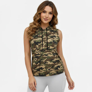 OEM Women's Sublimation Camouflage Design Sleeveless Pullover Hoodies Breathable 100% Cotton French Terry Sleeveless Gym Hoodie - Product Image 4
